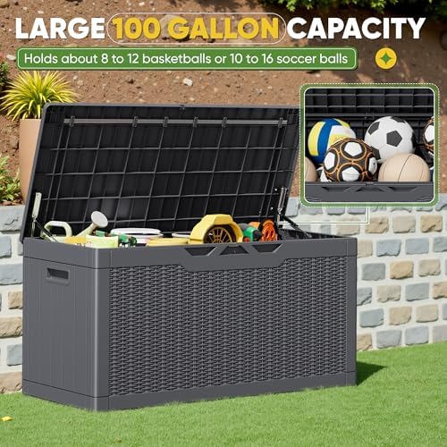 greesum outdoor storage box 100 gallon storage bin, close-up detail