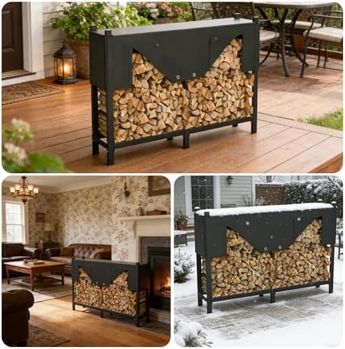 walmann heavy-duty 6 ft firewood rack with cover shown in use