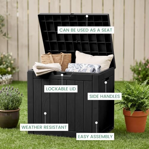 30 gallon outdoor storage box, waterproof resin deck, side view