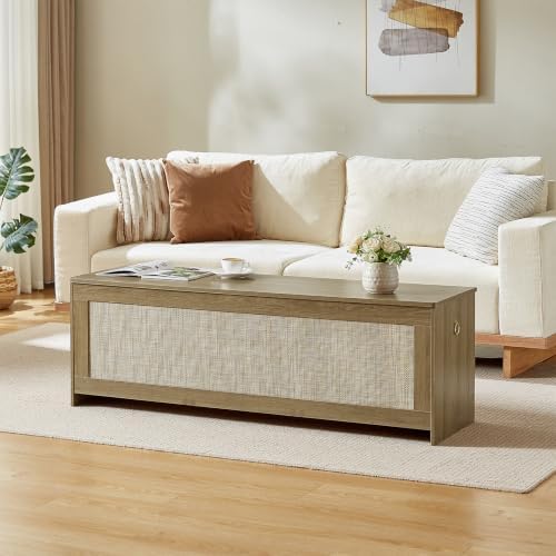 55.1" storage chest extra large,rattan storage bench(cherry brown), close-up detail