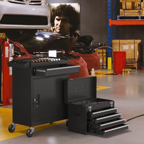 5-drawers tool chest, 2-in-1 rolling tool box with on a desk or shelf