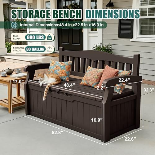 devoko 80 gallon storage bench deck box waterproof&lockable shown in use