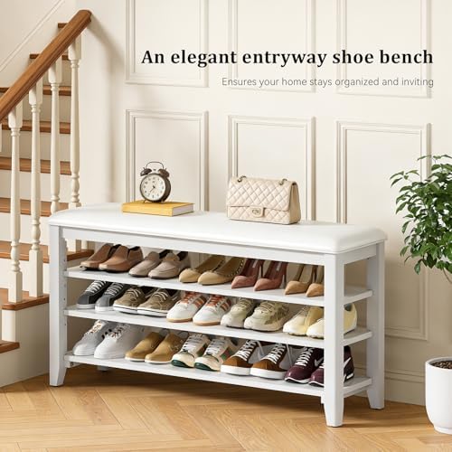 taitiy shoe bench with 3 tier adjustable shelves on a desk or shelf