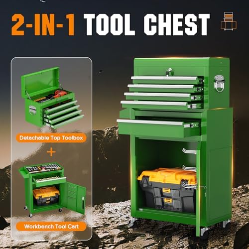 oakcloud heavy-duty 5-drawer rolling tool chest & cabinet, side view
