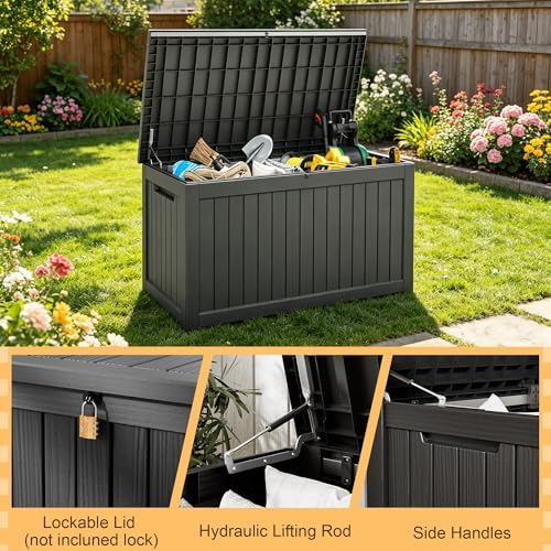outdoor storage box, resin deck boxes indoor and, front angle view