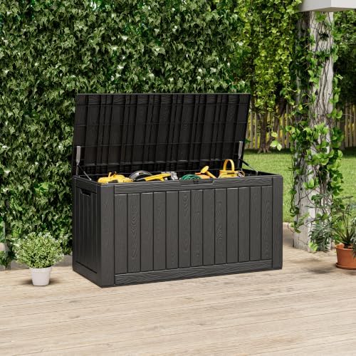 kamaboko 140 gallon outdoor storage box waterproof deck on a desk or shelf