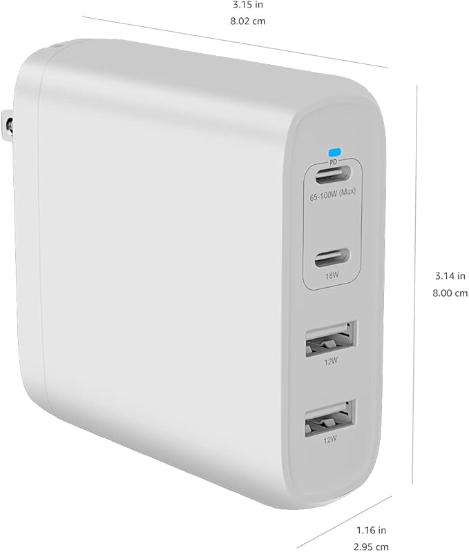 Amazon Basics 100W Four-Port GaN Wall Charger w/ 2 USB-C & 2 USB-A Ports w/PD - Image 6