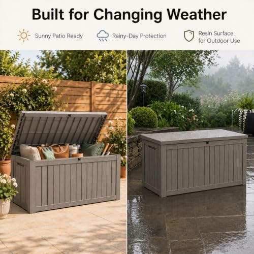 outdoor storage box resin deck box waterproof gray, side view