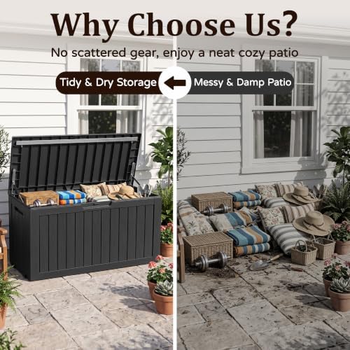 outdoor storage box,140 gallon lockable deck box with, side view