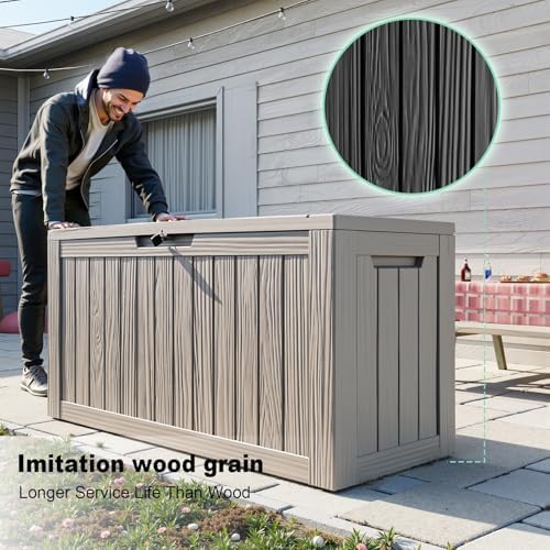 easyup 160 gal deck box waterproof outdoor storage, side view