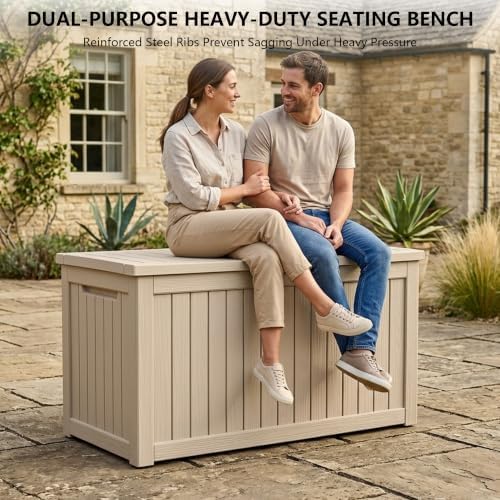 outdoor storage box,270 gallon waterproof deck box [upgraded, package contents