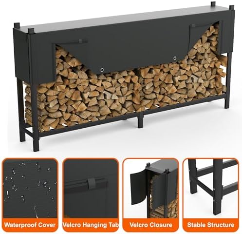 walmann heavy-duty 8 ft firewood rack with cover showing dimensions