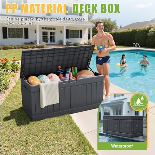 greesum outdoor storage box 82 gallon storage bin showing dimensions