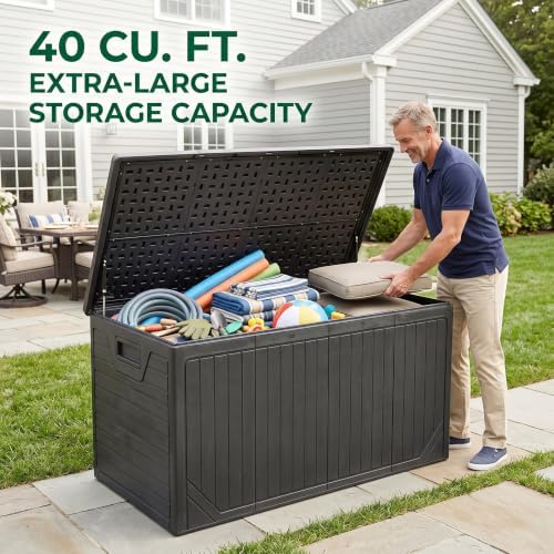 330 gallon outdoor storage deck box, extra large, side view