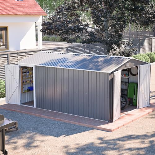 yopto 10x14 ft outdoor storage shed,metal shed w/lockable shown in use