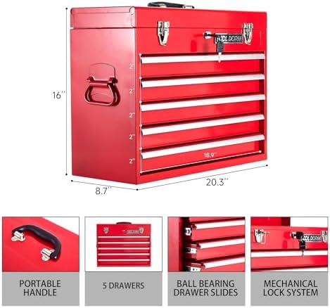 metal tool box with 5 drawers portable steel, side view