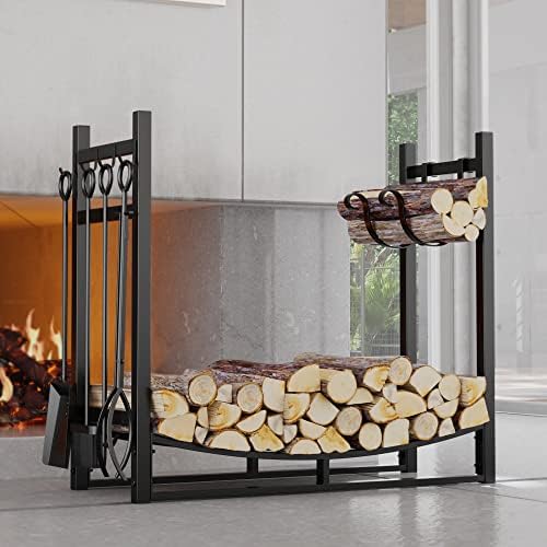 fire beauty fireplace log rack 34 inch wood shown in use