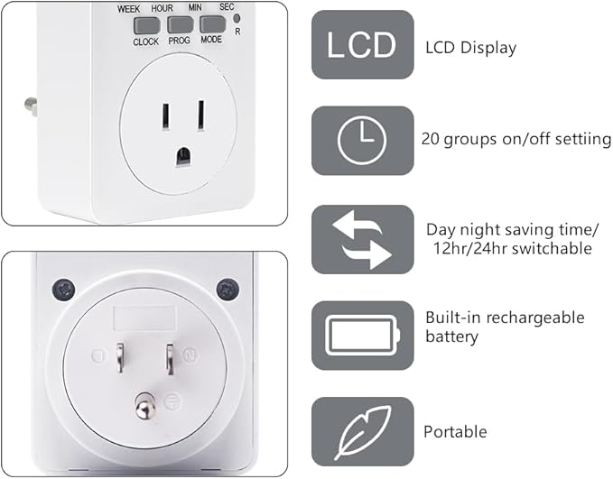 Digital Plug-in Timer Outlet Socket 20 on/Off Programmable Timer Switch 24 - Image 2
