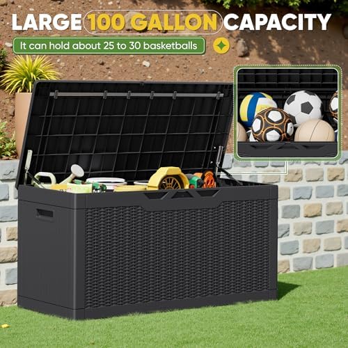 greesum outdoor storage box 100 gallon storage bin, side view