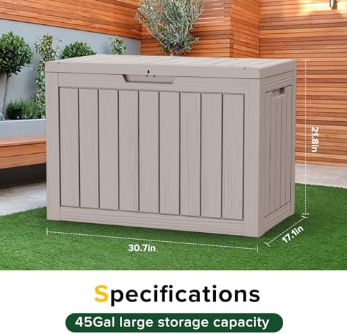 45 gallon outdoor deck box, lockable waterproof outdoor, close-up detail
