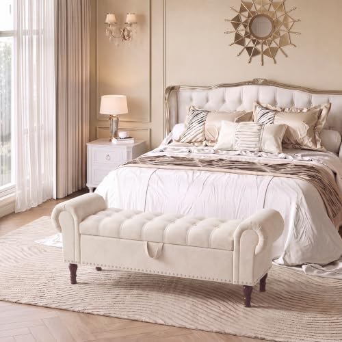 youdenova 60" ottoman with storage, upholstered storage ottoman, close-up detail