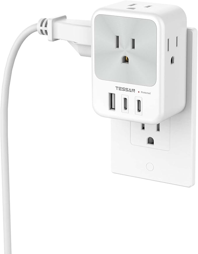 Multi Plug Wall Outlet Splitter, TESSAN Surge Protector 4 Outlet Extender by TESSAN