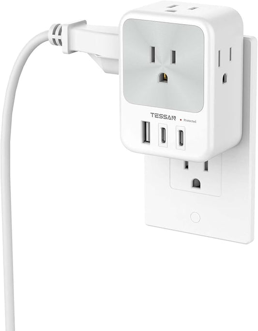 Multi Plug Wall Outlet Splitter, TESSAN Surge Protector 4 Outlet Extender by TESSAN