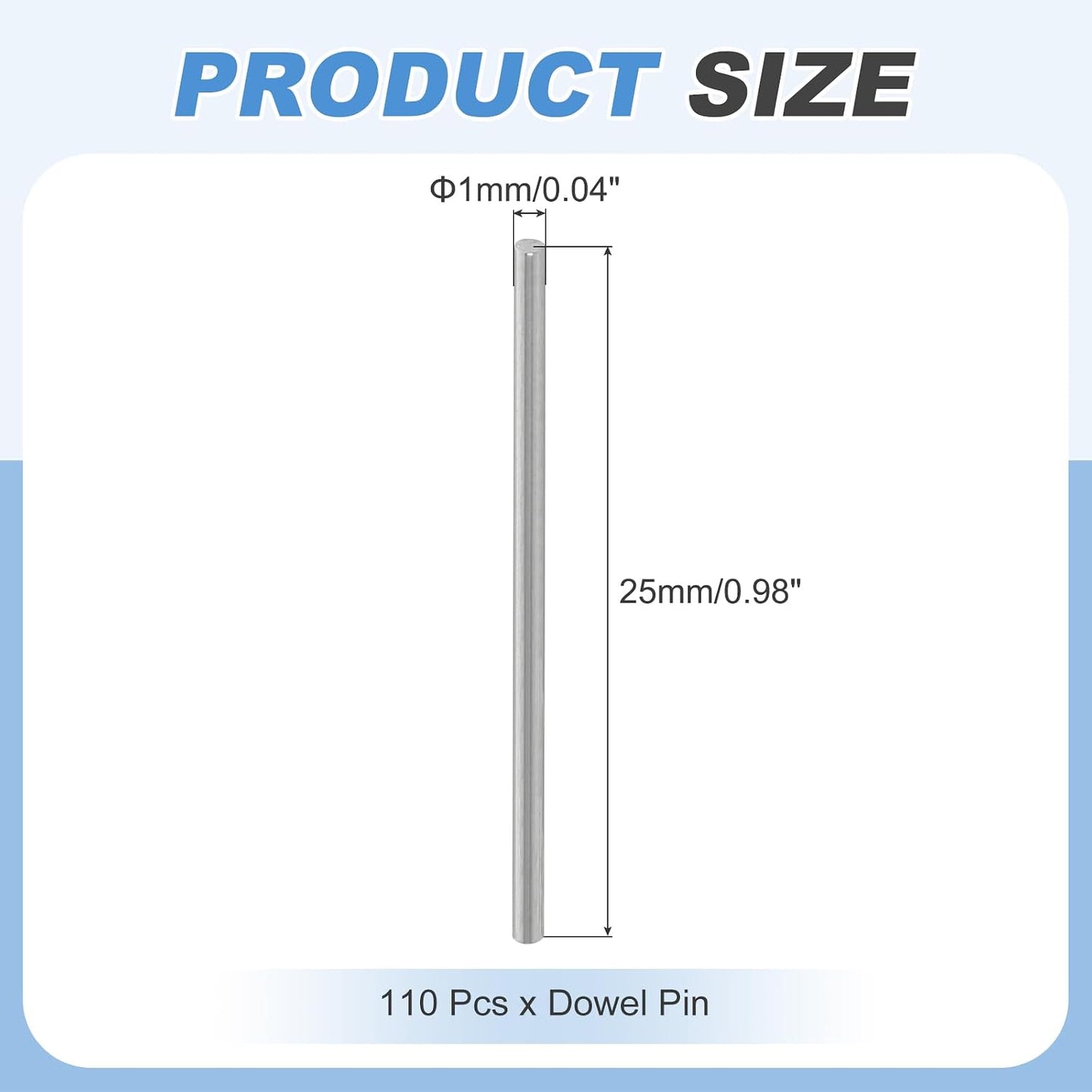 MECCANIXITY 110Pcs Dowel Pin 1mm x 25mm Shelf Support Pin 304 Stainless Steel Shelf Pegs for Shelves Cabinets Furniture Nickel Plated, Silver Tone Plated, Silver Tone