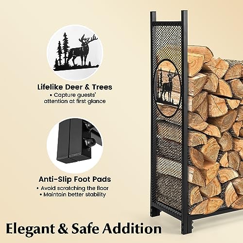 goplus firewood rack outdoor, 4 ft metal firewood, close-up detail