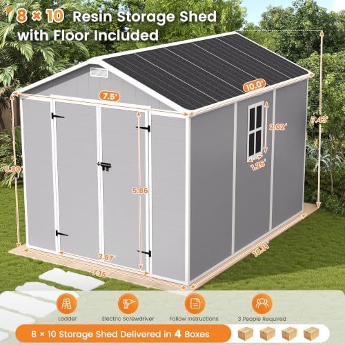 udpatio storage shed 8 x 10 ft, resin shown in use