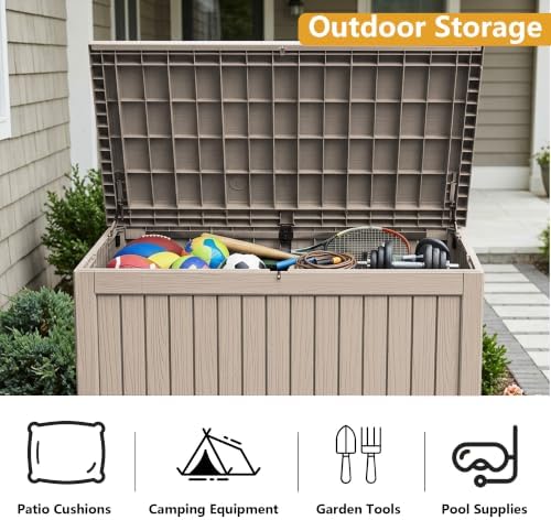 300 gallon outdoor storage box waterproof deck box on a desk or shelf