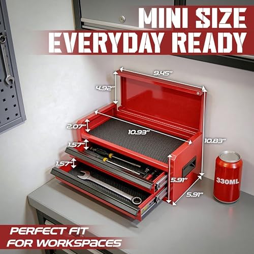 mini toolbox with 2 drawers and top storage, close-up detail