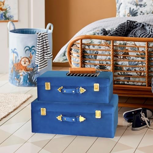 hofferruffer velvet storage trunks with wood frame, set, side view