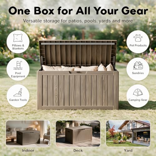 92 gal deck box,waterproof resin outdoor storage gas, close-up detail