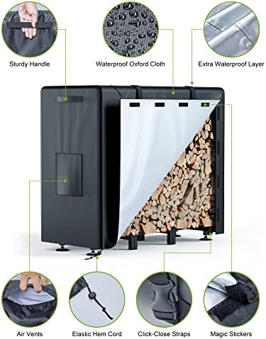 firewood rack outdoor with cover, 4ft indoor wood, side view