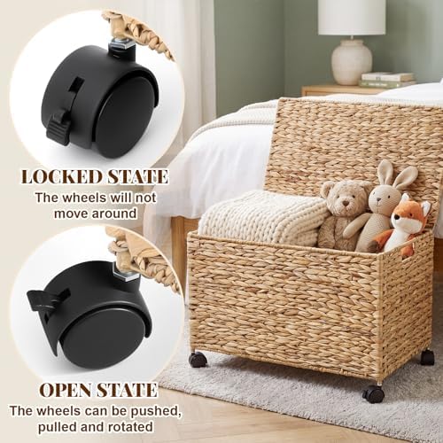 cinnvoice 17.2 gallon/65 l wicker storage trunk basket showing dimensions