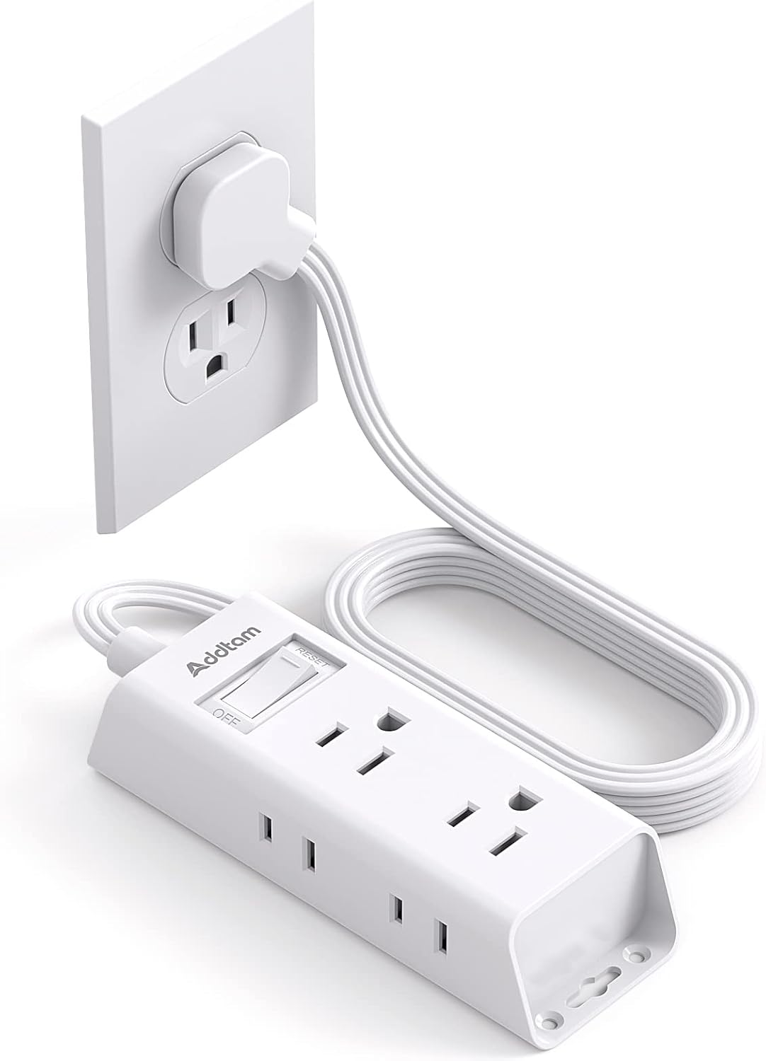 Cruise Essentials - Flat Plug Power Strip, Addtam 5 ft Ultra Flat Extension Cord with 6 Outlets Extender, No Surge Protector for Cruise Ship, Travel, Dorm, Home Office, ETL Listed