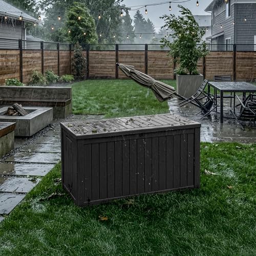 200 gallon outdoor storage deck box waterproof resin, front angle view