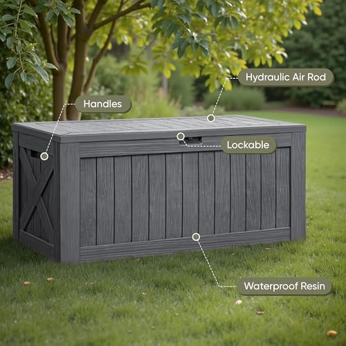 flamaker internal 120 gallon deck box waterproof, large showing dimensions
