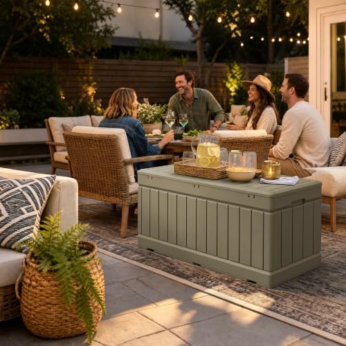 devoko 78 gallon deck box, waterproof resin outdoor, front angle view