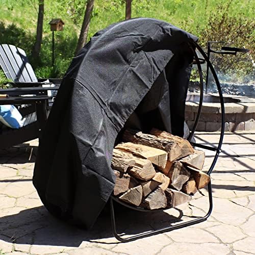 sunnydaze outdoor firewood rack with cover, heavy-duty steel, front angle view