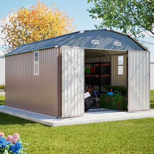 yopto 10x12 ft outdoor storage shed,heavy duty metal showing dimensions