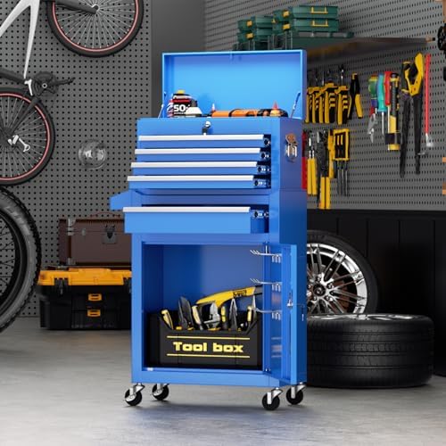 oakcloud heavy-duty 5-drawer rolling tool chest & cabinet shown in use