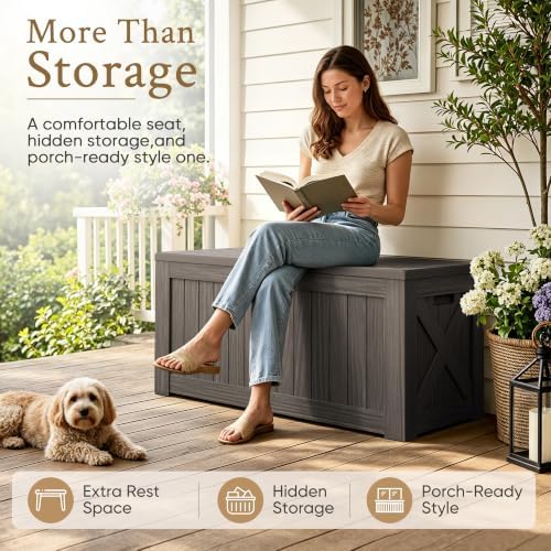 devoko 120 gallon deck box resin outdoor storage, close-up detail