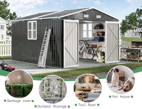 amerlife 10x12x7 ft outdoor storage shed with 2 showing dimensions