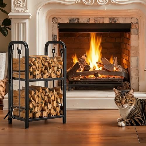 honest outfitters firewood rack indoor, 2-tier firewood rack on a desk or shelf