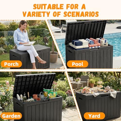 easyup 60 gal outdoor storage box waterproof lockable showing dimensions