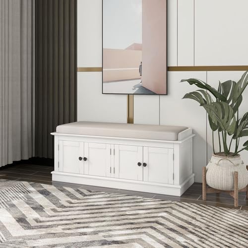 gdfstudio rustic storage bench with 4 doors and, side view