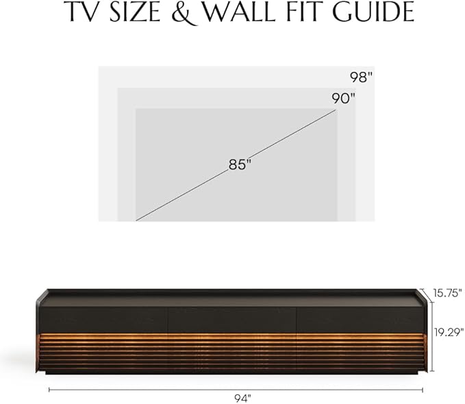 POVISON Fully-Assembled Mid Century Modern TV Stand, 94.49" Wood Media Console - Image 7