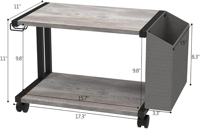 VEDECASA 2 Tier Vintage Greige Wooden Under Desk Printer Stand - Image 5